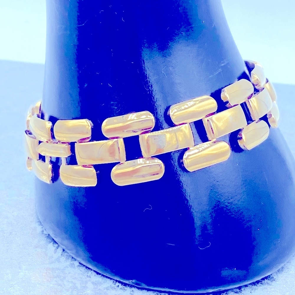 Vintage Gold Tone Signed Napier Flat Chain Link Bracelet Geometric Design Sz 7” - Picture 2 of 5